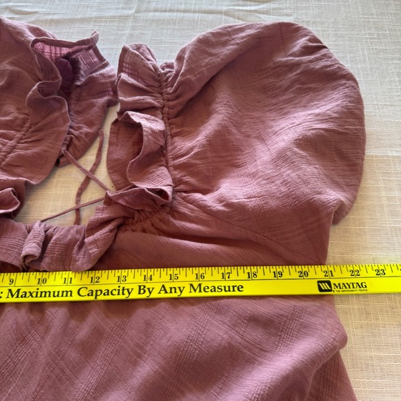 Free People Kaylyn M Maxi‎ Dress Mauve Ruffle Neck Lace up Tie Back Tiered Boho - Picture 11 of 13